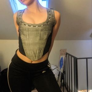 Vintage Cazz Corset Scoop Neck Embroidered Cropped Top